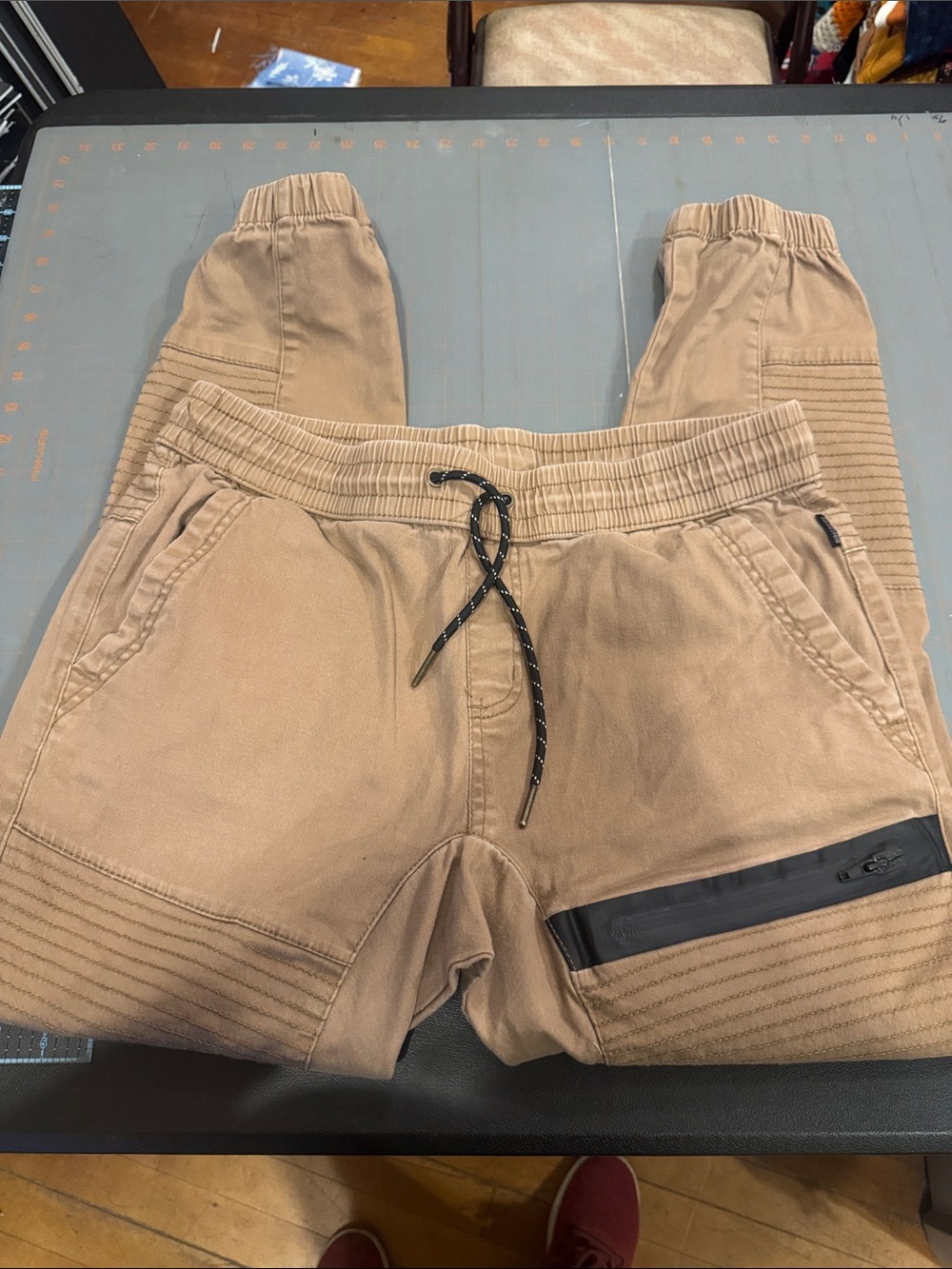 Ring of Fire Men's Tan Drawstring Joggers with Zip Pocket